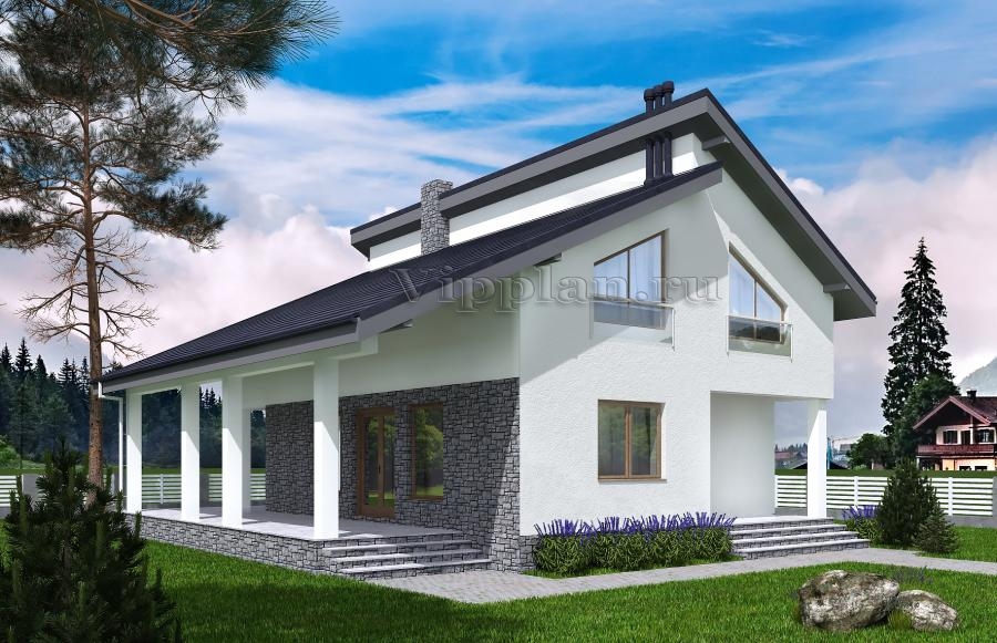 Одноэтажный дом с мансардой и террасой