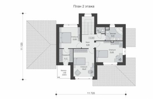 Двухэтажный дом с четырьмя спальнями, террасой и балконом.
